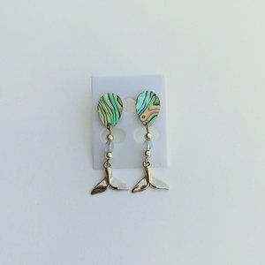 Wild Pearle Dangle Whale Earrings Abalone Shell Beaded Iridescent